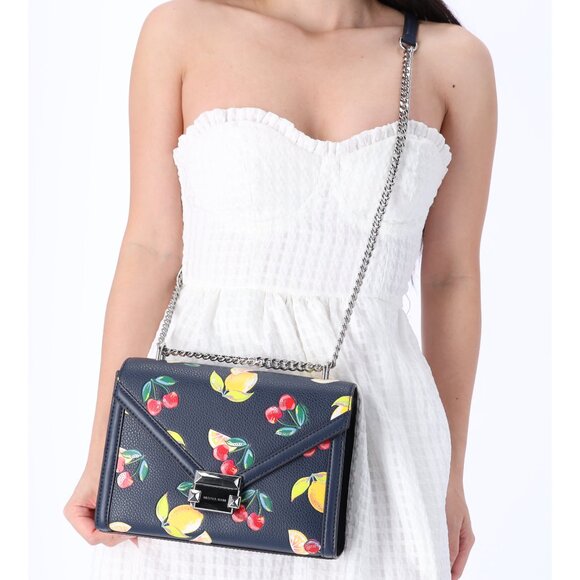 Michael Kors Whitney Medium Flap Shoulder Bag Fruit Print Navy Multi - Picture 8 of 8